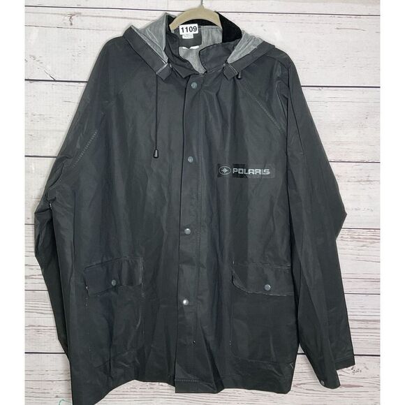 Vintage Polaris Men’s XL Raincoat Waterproof Jacket Black‎ Hooded 100% Polyvinyl - Picture 1 of 12